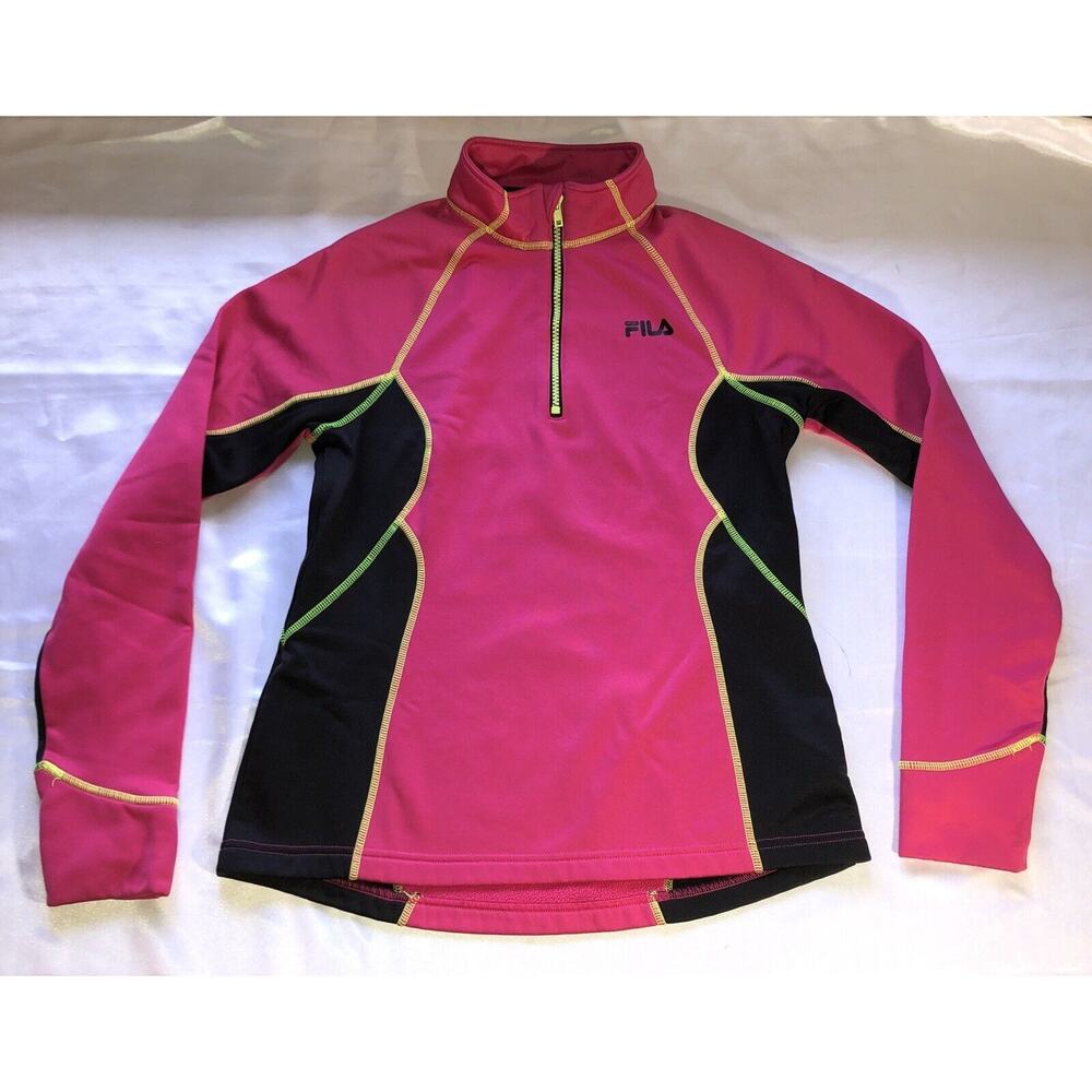 FILA Performance Athletic Sweater Jacket Barbiecore Pink Black 1/4 Zip womens Sm